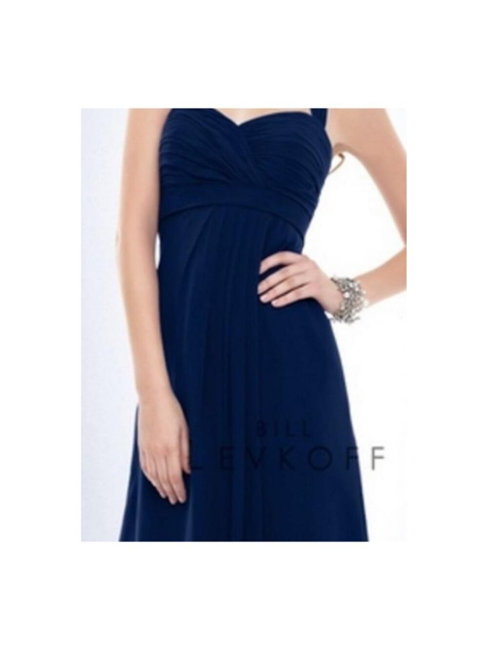 Bill Levkoff 153 Bridesmaid Dress Navy Blue Halter Chiffon Short 12